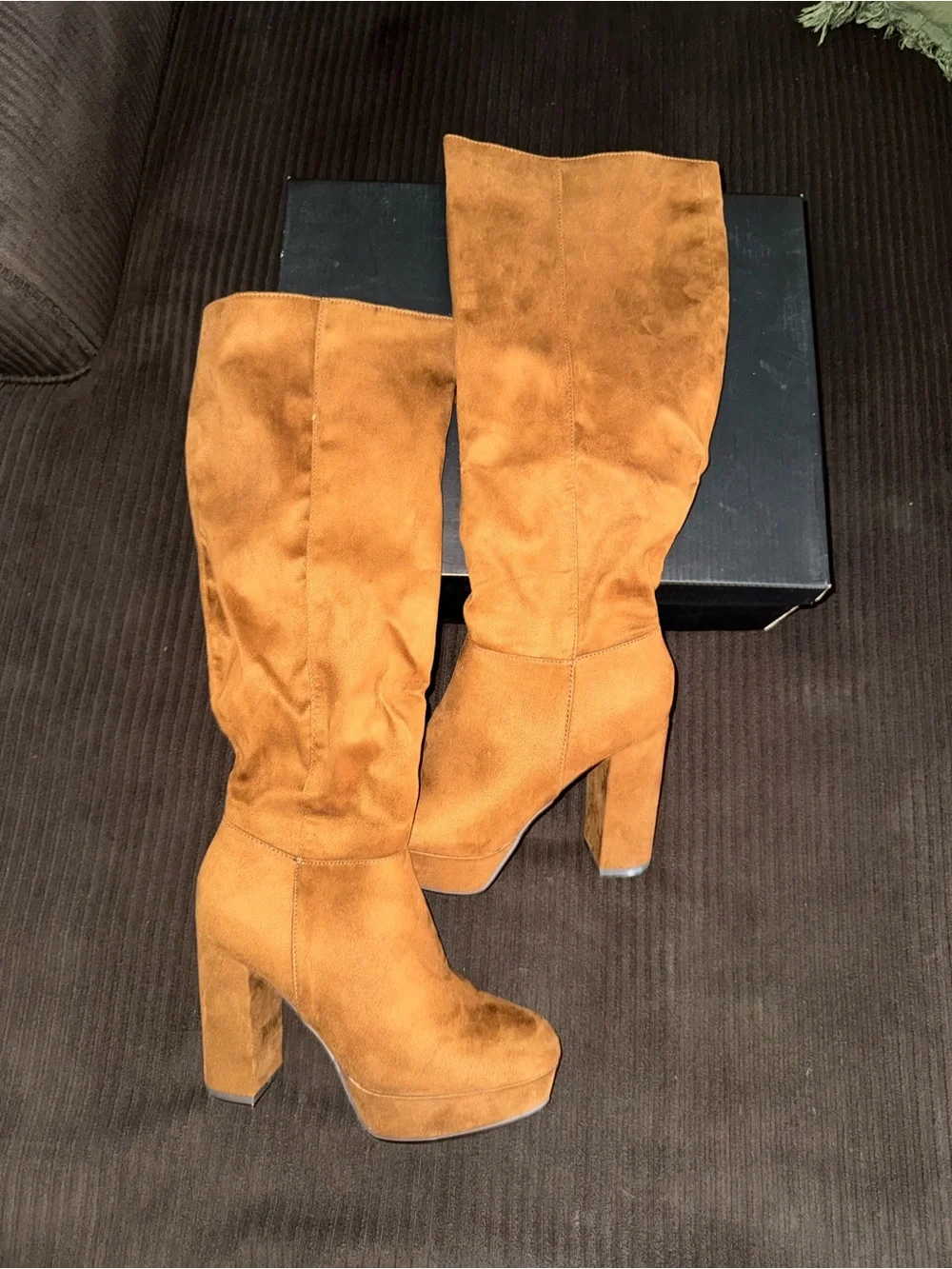 Lulu's Chestnut Brown Over-the-Knee Platform Block Heel Boots
